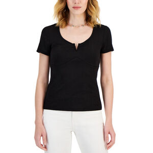 INC International Concepts Women's Large Black Ribbed Square Neck Top NWT